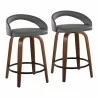 Grotto Upholstered 24" Contemporary Fixed-Height Counter Stool with Swivel in Walnut Wood and Grey Faux Leather with Round Black Metal Footrest by LumiSource - Set of 2 - Grotto Upholstered 24" Contemporary Fixed-Height Counter Stool with Swivel in Walnut Wood and Grey Faux Leather with Round Black Metal Footrest by LumiSource - Set of 2