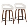 Grotto Upholstered 24" Contemporary Fixed-Height Counter Stool with Swivel in Walnut Wood and White Faux Leather with Round Black Metal Footrest by LumiSource - Set of 2 - Grotto Upholstered 24" Contemporary Fixed-Height Counter Stool with Swivel in Walnut Wood and White Faux Leather with Round Black Metal Footrest by LumiSource - Set of 2