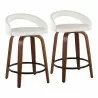 Grotto Upholstered 24" Contemporary Fixed-Height Counter Stool with Swivel in Walnut Wood and White Velvet with Round Black Metal Footrest by LumiSource - Set of 2 - Grotto Upholstered 24" Contemporary Fixed-Height Counter Stool with Swivel in Walnut Wood and White Velvet with Round Black Metal Footrest by LumiSource - Set of 2
