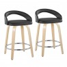 Grotto Upholstered 24" Contemporary Fixed-Height Counter Stool with Swivel in Natural Wood and Black Faux Leather with Round Chrome Metal Footrest by LumiSource - Set of 2 - Grotto Upholstered 24" Contemporary Fixed-Height Counter Stool with Swivel in Natural Wood and Black Faux Leather with Round Chrome Metal Footrest by LumiSource - Set of 2