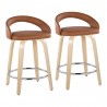 Grotto Upholstered 24" Contemporary Fixed-Height Counter Stool with Swivel in Natural Wood and Camel Faux Leather with Round Chrome Metal Footrest by LumiSource - Set of 2 - Grotto Upholstered 24" Contemporary Fixed-Height Counter Stool with Swivel in Natural Wood and Camel Faux Leather with Round Chrome Metal Footrest by LumiSource - Set of 2