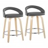 Grotto Upholstered 24" Contemporary Fixed-Height Counter Stool with Swivel in Natural Wood and Grey Faux Leather with Round Chrome Metal Footrest by LumiSource - Set of 2 - Grotto Upholstered 24" Contemporary Fixed-Height Counter Stool with Swivel in Natural Wood and Grey Faux Leather with Round Chrome Metal Footrest by LumiSource - Set of 2