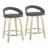 Grotto Upholstered 24" Contemporary Fixed-Height Counter Stool with Swivel in Natural Wood and Grey Faux Leather with Round Chrome Metal Footrest by LumiSource - Set of 2 - Grotto Upholstered 24" Contemporary Fixed-Height Counter Stool with Swivel in Natural Wood and Grey Faux Leather with Round Chrome Metal Footrest by LumiSource - Set of 2