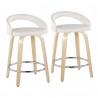 Grotto Upholstered 24" Contemporary Fixed-Height Counter Stool with Swivel in Natural Wood and White Faux Leather with Round Chrome Metal Footrest by LumiSource - Set of 2 - Grotto Upholstered 24" Contemporary Fixed-Height Counter Stool with Swivel in Natural Wood and White Faux Leather with Round Chrome Metal Footrest by LumiSource - Set of 2