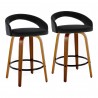 Grotto Upholstered 24" Contemporary Fixed-Height Counter Stool with Swivel in Walnut Wood and Black Velvet with Round Black Metal Footrest by LumiSource - Set of 2 - Grotto Upholstered 24" Contemporary Fixed-Height Counter Stool with Swivel in Walnut Wood and Black Velvet with Round Black Metal Footrest by LumiSource - Set of 2