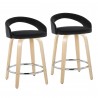 Grotto Upholstered 24" Contemporary Fixed-Height Counter Stool with Swivel in Natural Wood and Black Velvet with Round Chrome Metal Footrest by LumiSource - Set of 2 - Grotto Upholstered 24" Contemporary Fixed-Height Counter Stool with Swivel in Natural Wood and Black Velvet with Round Chrome Metal Footrest by LumiSource - Set of 2