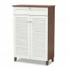 Baxton Studio Coolidge White Walnut 5 Shelf Shoe Storage Cabinet with Drawer - Baxton Studio Coolidge White Walnut 5 Shelf Shoe Storage Cabinet with Drawer