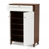 Baxton Studio Coolidge White Walnut 5 Shelf Shoe Storage Cabinet with Drawer