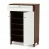 Baxton Studio Coolidge White Walnut 5 Shelf Shoe Storage Cabinet with Drawer - Baxton Studio Coolidge White Walnut 5 Shelf Shoe Storage Cabinet with Drawer