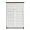 Baxton Studio Coolidge White Walnut 5 Shelf Shoe Storage Cabinet with Drawer