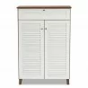 Baxton Studio Coolidge White Walnut 5 Shelf Shoe Storage Cabinet with Drawer - Baxton Studio Coolidge White Walnut 5 Shelf Shoe Storage Cabinet with Drawer