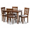 Baxton Studio Caron Grey Fabric Walnut Brown Wood 5pc Dining Set