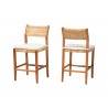 Baxton Studio bali & pari Chatura Natural Rattan and Mahogany Wood 2-Piece Counter Stool Set - angled