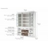 Nova Solo Halifax Mahogany White Distressed Finish Library / Kitchen Hutch with Basket Set and Glass Vitrines - DImension