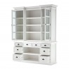 Nova Solo Halifax Mahogany White Distressed Finish Library / Kitchen Hutch with Basket Set and Glass Vitrines - Front Side Angle w/o Basket