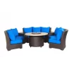 Bermuda Platinum 48" Round Fire Table w/ Burner - Blue Cushion - Bermuda Platinum 48" Round Fire Table w/ Burner - Blue Cushion