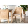 bali & pari Beata Natural Rattan Dining Chair - Handcrafted Wingback Accent Chair with Woven Detailing and Removable Cushion, Coastal Boho Seating for Kitchen or Dining Room - Lifestyle