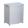 Oceanstar White Finished Bowed Front Veneer Laundry Wood Hamper with Interior Bag - Angled