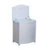 Oceanstar White Finished Bowed Front Veneer Laundry Wood Hamper with Interior Bag - Door Opened