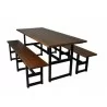 Furniture Designhouse Community Table- 30" x 71" and Two 71" Benches in European Chestnut Slats - Cutout - Furniture Designhouse Community Table- 30" x 71" and Two 71" Benches in European Chestnut Slats - Cutout