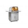 Blaze Grills 26-Inch Propane Gas Outdoor Pizza Oven With Rotisserie - Angled with Closed Door and Lit