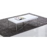 White Mixer Coffee Table - Side Angled On Rug - Stainless Steel Legs