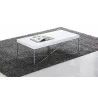 White Mixer Coffee Table - Side Angled On Rug - Stainless Steel Legs - White Mixer Coffee Table - Side Angled On Rug - Stainless Steel Legs
