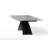 Maestro Extension Dining Table - Grey Glass Top / Black Steel Base - Side