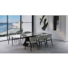 Maestro Extension Dining Table - Grey Glass Top / Black Steel Base - Lifestyle