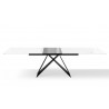 Maestro Extension Dining Table - White Glass Top / Black Base - Front Extended