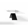 Maestro Extension Dining Table - White Glass Top / Black Base - Side Extended - Maestro Extension Dining Table - White Glass Top / Black Base - Side Extended