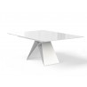 Maestro Extension Dining Table - White Glass Top / White Steel Base - Angled View