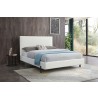 Whiteline Modern Living Hollywood Queen Bed In Fully Upholstered White Faux Leather And Wood Grain Cold Rolled Steel Legs - Lifestyle
