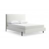 Whiteline Modern Living Hollywood Queen Bed In Fully Upholstered White Faux Leather And Wood Grain Cold Rolled Steel Legs - Angled