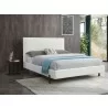 Whiteline Modern Living Hollywood Queen Bed In Fully Upholstered White Faux Leather And Wood Grain Cold Rolled Steel Legs - Lifestyle Closer - Whiteline Modern Living Hollywood Queen Bed In Fully Upholstered White Faux Leather And Wood Grain Cold Rolled Steel Legs - Lifestyle Closer