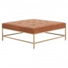Brule Upholstered Coffee Table - Whiskey Brown Brushed Brass - Side Angled