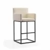 Manhattan Comfort Ambassador 42 in. Cream and Black Metal Barstool Front Angle - Manhattan Comfort Ambassador 42 in. Cream and Black Metal Barstool Front Angle
