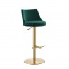 Carter Barstool With Adjustable Height And Swivel in Green Velvet Seat in Gold Base - Angled
