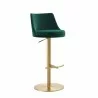 Carter Barstool With Adjustable Height And Swivel in Green Velvet Seat in Gold Base - Angled - Carter Barstool With Adjustable Height And Swivel in Green Velvet Seat in Gold Base - Angled