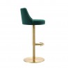Carter Barstool With Adjustable Height And Swivel in Green Velvet Seat in Gold Base - Side