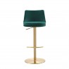 Carter Barstool With Adjustable Height And Swivel in Green Velvet Seat in Gold Base - Front