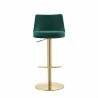 Carter Barstool With Adjustable Height And Swivel in Green Velvet Seat in Gold Base - Front - Carter Barstool With Adjustable Height And Swivel in Green Velvet Seat in Gold Base - Front