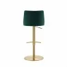 Carter Barstool With Adjustable Height And Swivel in Green Velvet Seat in Gold Base - Back - Carter Barstool With Adjustable Height And Swivel in Green Velvet Seat in Gold Base - Back