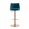 Carter Barstool With Adjustable Height And Swivel in Blue Velvet Seat in Rose Gold Base - Front - Carter Barstool With Adjustable Height And Swivel in Blue Velvet Seat in Rose Gold Base - Front