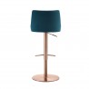 Carter Barstool With Adjustable Height And Swivel in Blue Velvet Seat in Rose Gold Base - Back