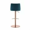 Carter Barstool With Adjustable Height And Swivel in Blue Velvet Seat in Rose Gold Base - Back - Carter Barstool With Adjustable Height And Swivel in Blue Velvet Seat in Rose Gold Base - Back
