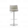 Carter Barstool With Adjustable Height And Swivel in Light Grey Faux Leather and Brushed Stainless Steel Base - Front