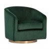 Sunpan Hazel Swivel Lounge Chair in Gold - Deep Green Sky - Front Side Angle