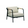 Alfresco Home Elle Belt Deep Seating Lounge Chair w/ Teak Arm Rests | Cushions Inclusive - Front Side Angle