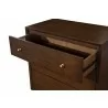 Alpine Furniture Flynn Mid Century Modern 3 Drawer Small Chest, Walnut - Closeup Angle - Alpine Furniture Flynn Mid Century Modern 3 Drawer Small Chest, Walnut - Closeup Angle